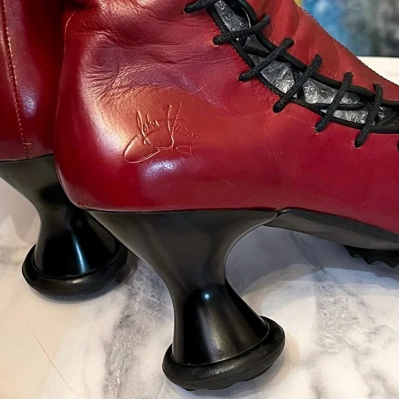 John Fluevog Mini Sugar Knee-High Lace-Up Boots Wine Black 9 GUC - Picture 3 of 11